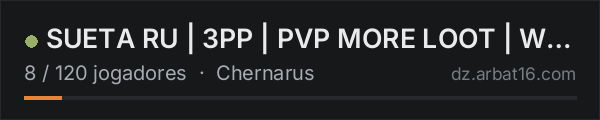 SUETA RU | 3PP | PVP MORE LOOT | WIPE 18.10 na lista de servidores de DayZ da AR16