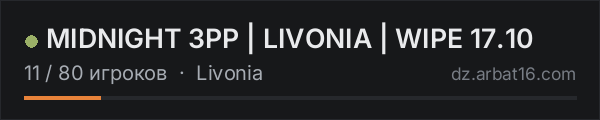 MIDNIGHT 3PP | LIVONIA | WIPE 17.10 в списке серверов DayZ от AR16