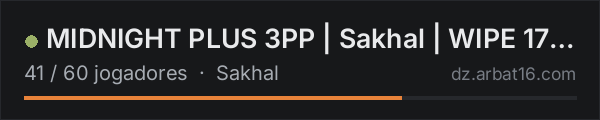 MIDNIGHT PLUS 3PP | Sakhal | WIPE 17.10 na lista de servidores de DayZ da AR16