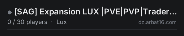 [SAG] Expansion LUX |PVE|PVP|Trader|Dinosaurs on the AR16 DayZ server list