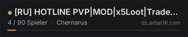 RU HOTLINE PVP|MOD|x5Loot|Trader|Bank|Events|KOTH|Heli+|Car+ in der DayZ-Serverliste von AR16