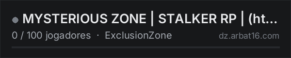 MYSTERIOUS ZONE | STALKER RP | (https://discord.gg/8cr3UtYrZN) na lista de servidores de DayZ da AR16