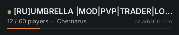 [RU]UMBRELLA  |MOD|PVP|TRADER|LOOT++|CARS|RAID C4 on the AR16 DayZ server list