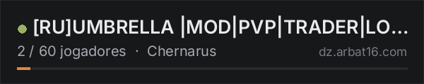 RUUMBRELLA |MOD|PVP|TRADER|LOOT++|CARS|RAID C4 na lista de servidores de DayZ da AR16