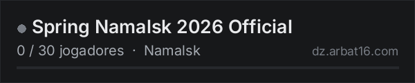 Spring Namalsk 2026 Official na lista de servidores de DayZ da AR16