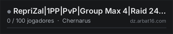 RepriZal|1PP|PvP|Group Max 4|Raid 24/7|AirDrops|LootChest|KeyCa na lista de servidores de DayZ da AR16