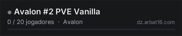 Avalon #2 PVE  Vanilla na lista de servidores de DayZ da AR16