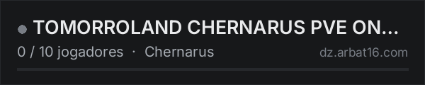TOMORROLAND CHERNARUS PVE ONLY NO PVP NO THEFT NO RAIDING OR KI na lista de servidores de DayZ da AR16