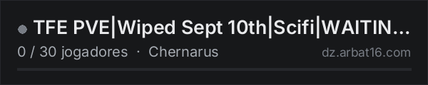 TFE PVE|Wiped Sept 10th|Scifi|WAITING FOR MODS TO UPDATE na lista de servidores de DayZ da AR16