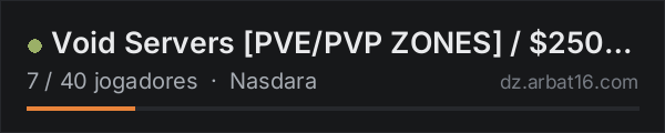Void Servers [PVE/PVP ZONES] / $250K Start / AI / Key Card Room na lista de servidores de DayZ da AR16