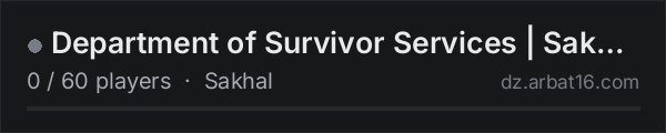 Department of Survivor Services | Sakhal | PvE | Maplinked WIPE on the AR16 DayZ server list