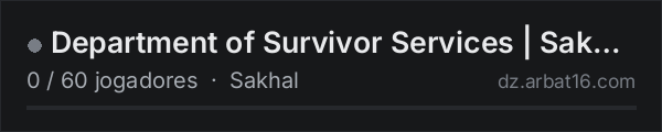 Department of Survivor Services | Sakhal | PvE | Maplinked WIPE na lista de servidores de DayZ da AR16