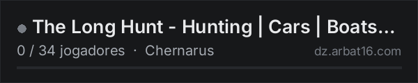 The Long Hunt - Hunting | Cars | Boats | Traders | Map | B na lista de servidores de DayZ da AR16