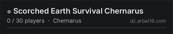 Scorched Earth Survival Chernarus on the AR16 DayZ server list