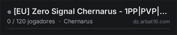 EU Zero Signal Chernarus - 1PP|PVP|4MAX|HELI|RAID|LOOT|EVENTS na lista de servidores de DayZ da AR16