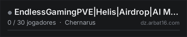 EndlessGamingPVE|Helis|Airdrop|AI Missions|PUBLIC TESTING na lista de servidores de DayZ da AR16