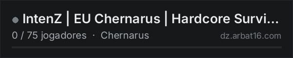 IntenZ | EU Chernarus | Hardcore Survival | Terje na lista de servidores de DayZ da AR16