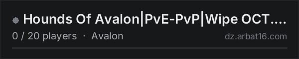 Hounds Of Avalon|PvE-PvP|Wipe OCT. 15| on the AR16 DayZ server list