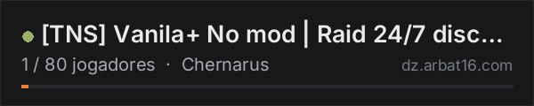 TNS Vanila+ No mod | Raid 24/7 discord.gg/uh6es9CW2j na lista de servidores de DayZ da AR16