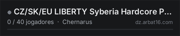 CZ/SK/EU LIBERTY Syberia Hardcore PVE na lista de servidores de DayZ da AR16