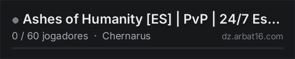 Ashes of Humanity [ES] | PvP | 24/7 Estable | discord.gg/Y5CUQk na lista de servidores de DayZ da AR16