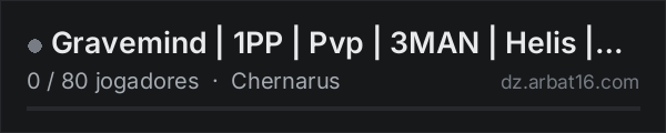 Gravemind | 1PP | Pvp | 3MAN | Helis | 100K Start | Wiped 9/25 na lista de servidores de DayZ da AR16