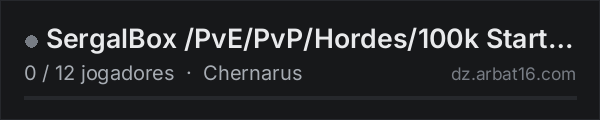 SergalBox /PvE/PvP/Hordes/100k Start/One Safe Zone na lista de servidores de DayZ da AR16