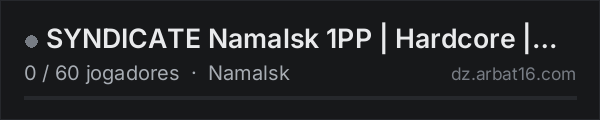 SYNDICATE Namalsk 1PP | Hardcore | SyndicateNetwork.gg na lista de servidores de DayZ da AR16