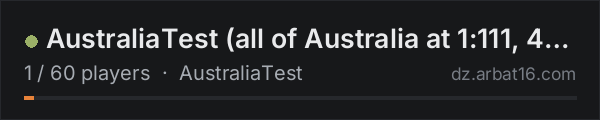 AustraliaTest (all of Australia at 1:111, 40.96 km) on the AR16 DayZ server list