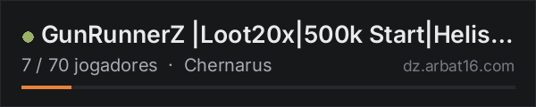 GunRunnerZ |Loot20x|500k Start|Helis|Raid Alarm|Tappers| Fresh na lista de servidores de DayZ da AR16