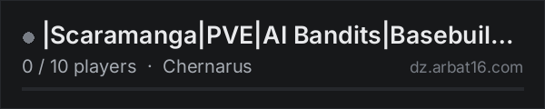 |Scaramanga|PVE|AI Bandits|Basebuilding|Quest System| on the AR16 DayZ server list