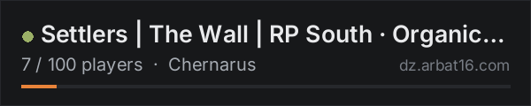 Settlers | The Wall | RP South · Organic RP North on the AR16 DayZ server list