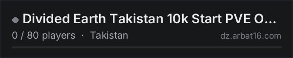 Divided Earth Takistan 10k Start PVE Open Beta on the AR16 DayZ server list