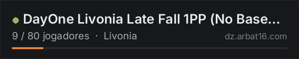 DayOne Livonia Late Fall 1PP (No Bases|Adventure) na lista de servidores de DayZ da AR16