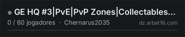 GE HQ #3|PvE|PvP Zones|Collectables|Helis|50k Start na lista de servidores de DayZ da AR16