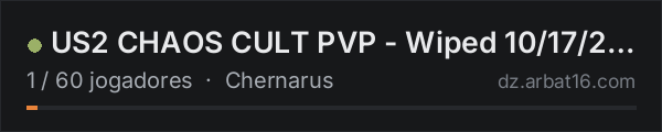US2 CHAOS CULT PVP  -  Wiped 10/17/26  -  | 5 MAN | 3 Month Wip na lista de servidores de DayZ da AR16