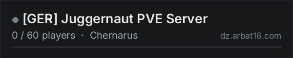 [GER] Juggernaut PVE Server on the AR16 DayZ server list