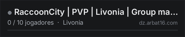 RaccoonCity | PVP | Livonia | Group max 3 na lista de servidores de DayZ da AR16