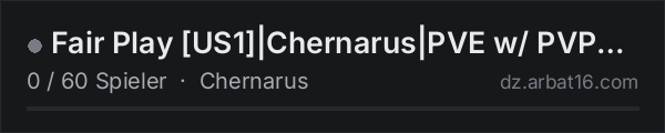 Fair Play [US1]|Chernarus|PVE w/ PVP Zones|Keycards|Custom Item in der DayZ-Serverliste von AR16