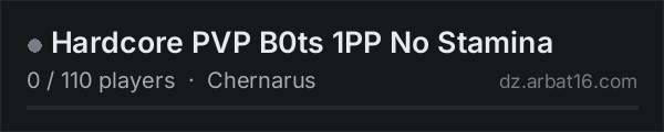 Hardcore PVP B0ts 1PP No Stamina on the AR16 DayZ server list