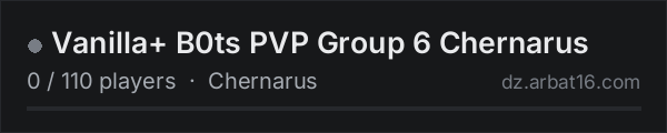 Vanilla+ B0ts PVP Group 6 Chernarus on the AR16 DayZ server list