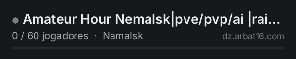 Amateur Hour Nemalsk|pve/pvp/ai |raidweekends|quest 200k start na lista de servidores de DayZ da AR16