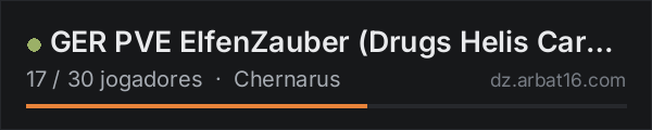 GER PVE ElfenZauber (Drugs Helis Cars DNA Horde) na lista de servidores de DayZ da AR16