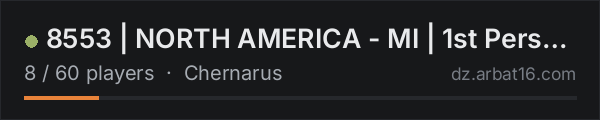 8553 | NORTH AMERICA - MI | 1st Person Only on the AR16 DayZ server list