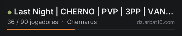 Last Night | CHERNO | PVP | 3PP | VANILLA++ | x5 | VIPE 22.10 na lista de servidores de DayZ da AR16