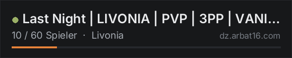 Last Night | LIVONIA | PVP | 3PP | VANILLA++ | x5 | VIPE 11.09 in der DayZ-Serverliste von AR16