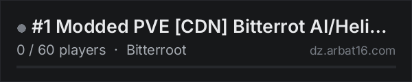 #1 Modded PVE CDN Bitterrot AI/Helis/DNA/Traders on the AR16 DayZ server list