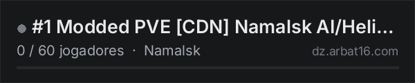 #1 Modded PVE CDN Namalsk AI/Helis/DNA/Traders na lista de servidores de DayZ da AR16