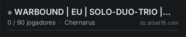 WARBOUND | EU | SOLO-DUO-TRIO | Newbie Friendly na lista de servidores de DayZ da AR16