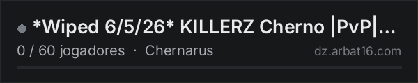 *Wiped 6/5/26* KILLERZ Cherno |PvP|LOOTx7|Heli|Cars|WkndRaid na lista de servidores de DayZ da AR16
